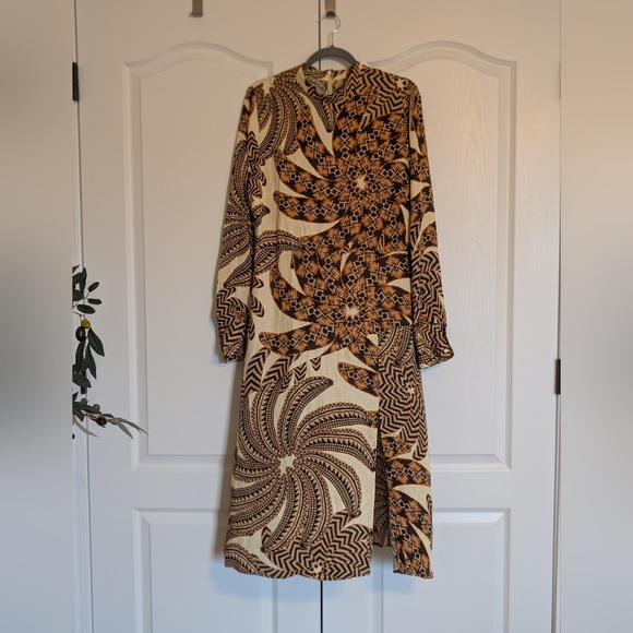 Farm Rio Midi Dress L Bodycon Long Sleeve Tropical Sand Yawanawa Vanahu - Picture 7 of 13